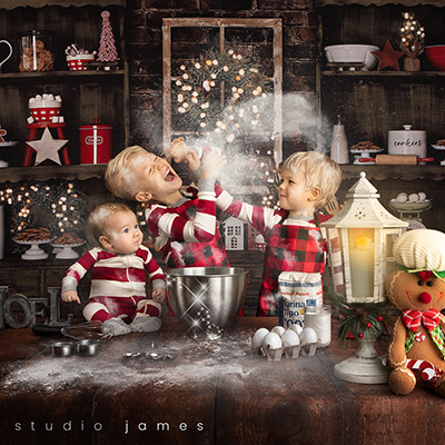 Christmas photo picture with magical flour elements in photoshop